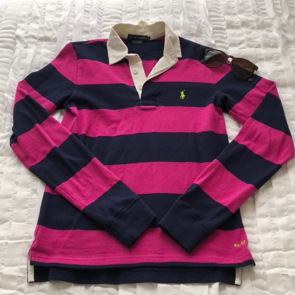 Ralph Lauren Tops - Ralph Lauren Pink and Navy Rugby Small
